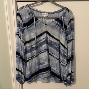 Bella Dahl Sheer Blouse with Tassel Necktie, Size S